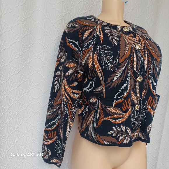 Tahari Brown and White Textured Cardigan Size M - Picture 5 of 15